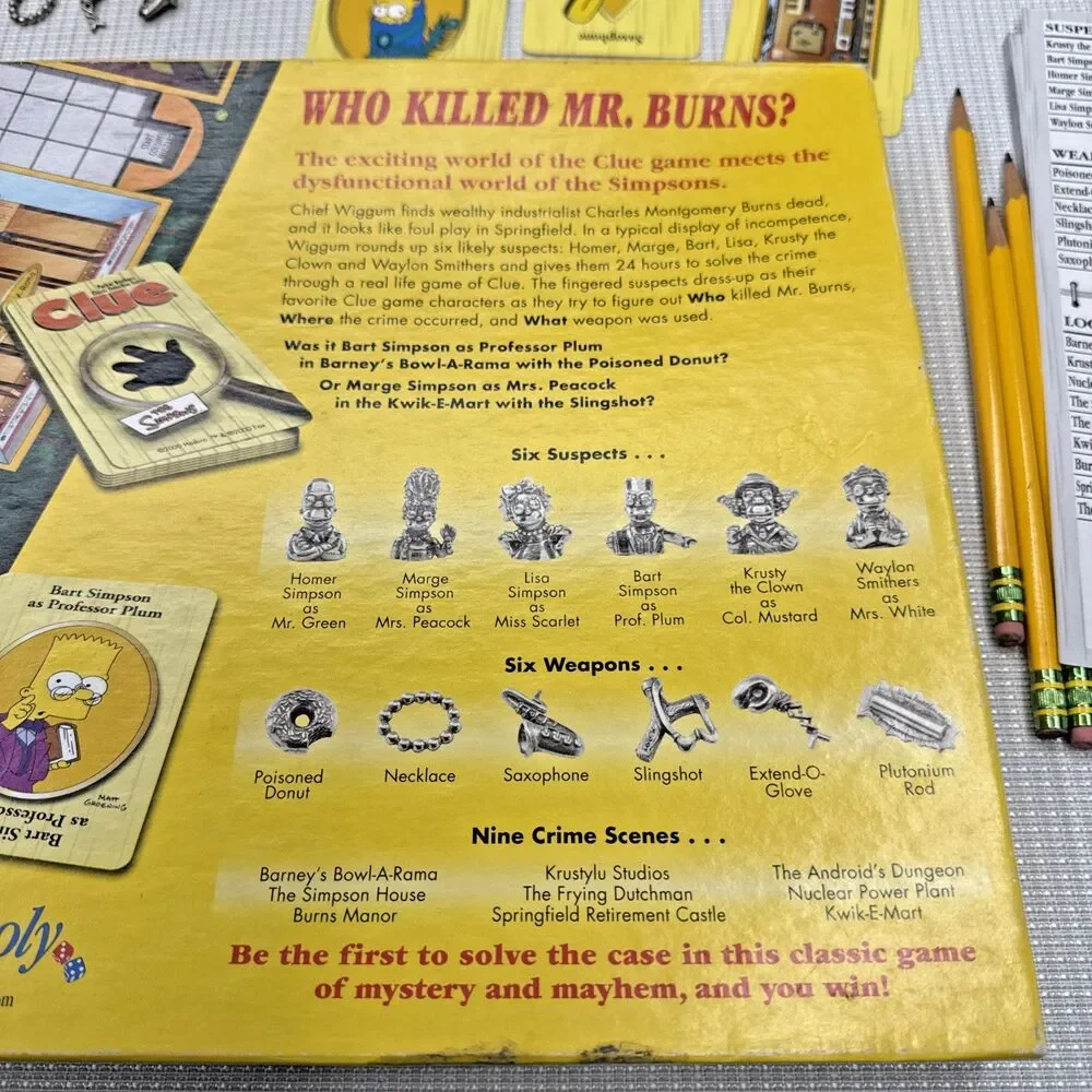 Vintage 2000 Parker Brothers The Simpsons CLUE Board Game